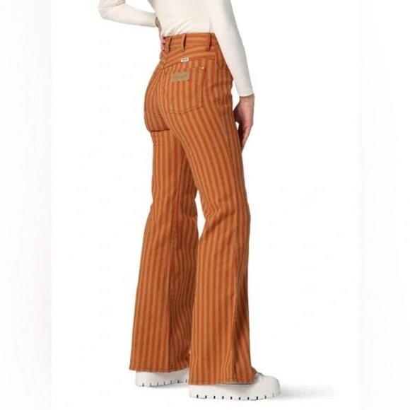Wrangler Wanderer 622 High Rise Flare Jeans Goldie Orange Brown Stripe - Picture 7 of 9